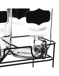 Set 2 dispenser per bevande da 4 litri con supporto in acciaio