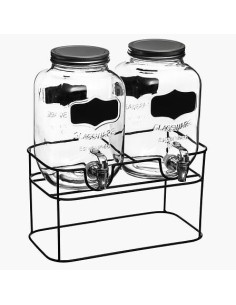 Set 2 dispenser per bevande da 4 litri con supporto in acciaio