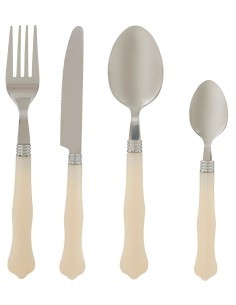 Set posate 24 pezzi, acciaio inox, manico avorio, lavabili, Bellissima, 6 forchette, 6 coltelli, 6 cucchiai, 6 cucchiaini, 21 cm