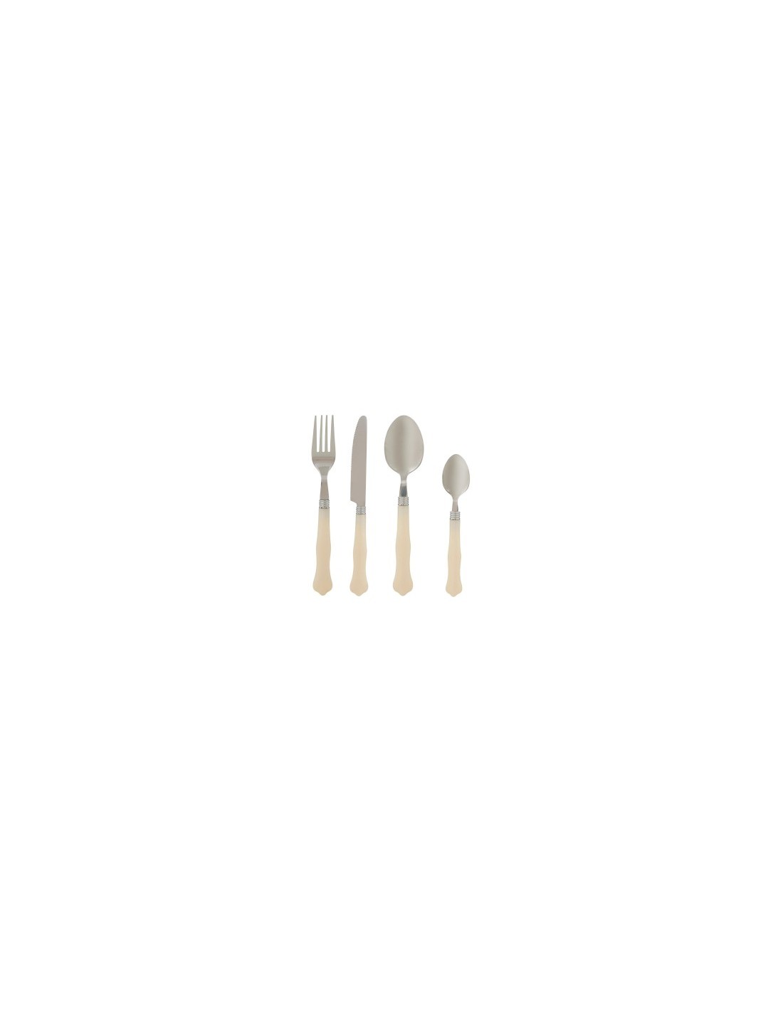 Set posate 24 pezzi, acciaio inox, manico avorio, lavabili, Bellissima, 6 forchette, 6 coltelli, 6 cucchiai, 6 cucchiaini, 21 cm