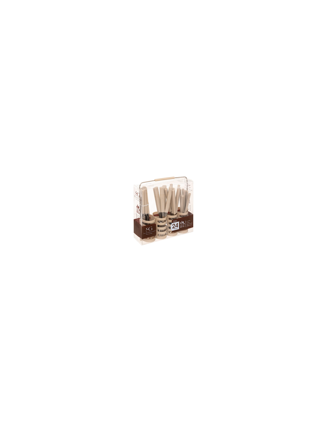 Set di posate 24 pezzi Geo in plastica con supporto beige