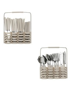 Set di posate 24 pezzi Geo in plastica con supporto beige