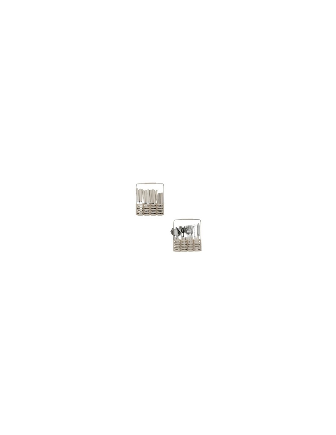 Set di posate 24 pezzi Geo in plastica con supporto beige