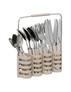 Set di posate 24 pezzi Geo in plastica con supporto beige