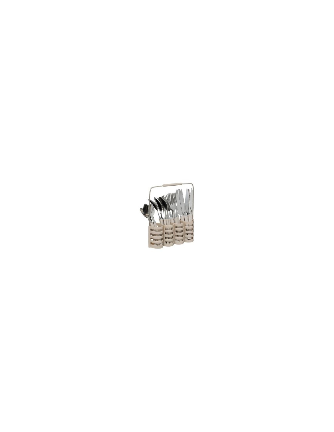 Set di posate 24 pezzi Geo in plastica con supporto beige
