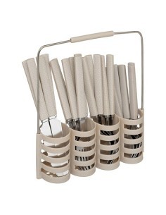 Set di posate 24 pezzi Geo in plastica con supporto beige