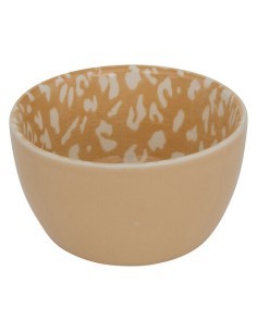 Servizio aperitivo 4 pezzi, coppette stoneware, vassoio bambù, beige e moka, design elegante, 30x10x6 cm