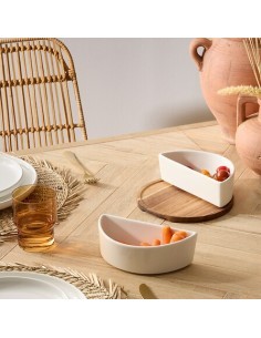 Servizio aperitivo 3 pezzi, stoneware bianco, vassoio con 2 coppette, collezione Elegance, design raffinato, diametro 20 cm