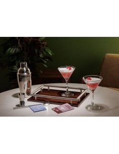 Set cocktail Jules, trasparente, acciaio inox e vetro, con vassoio MDF, collezione Sky Lounge, 31,5x12,2x23,5 cm
