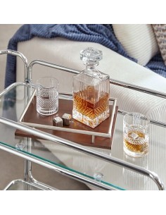 Set whisky Jules, caraffa e 2 bicchieri, vetro trasparente, base in MDF, collezione Sky Lounge, 31,6x11,5x23,4 cm
