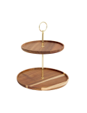 Vassoio a 2 piani Mina Gold, legno di acacia e metallo dorato, elegante, smontabile, diametro 25 cm, altezza 29,7 cm