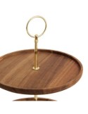 Vassoio a 2 piani Mina Gold, legno di acacia e metallo dorato, elegante, smontabile, diametro 25 cm, altezza 29,7 cm