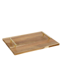 Vassoio Mina Gold, legno di acacia, manici in acciaio inox dorato, elegante, resistente, 40x30x4,2 cm