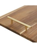Vassoio Mina Gold, legno di acacia, manici in acciaio inox dorato, elegante, resistente, 40x30x4,2 cm