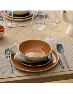 Piatto Fondo Wonja, Ø 19 cm, Ocra, Faience, Collezione Wonja, Stile Naturale