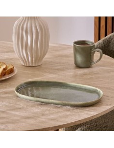 Piatto Ceramica Verde Kaki, Terre Inconnue, 31 x 17,5 x 2,6 cm, Stoneware, Elegante