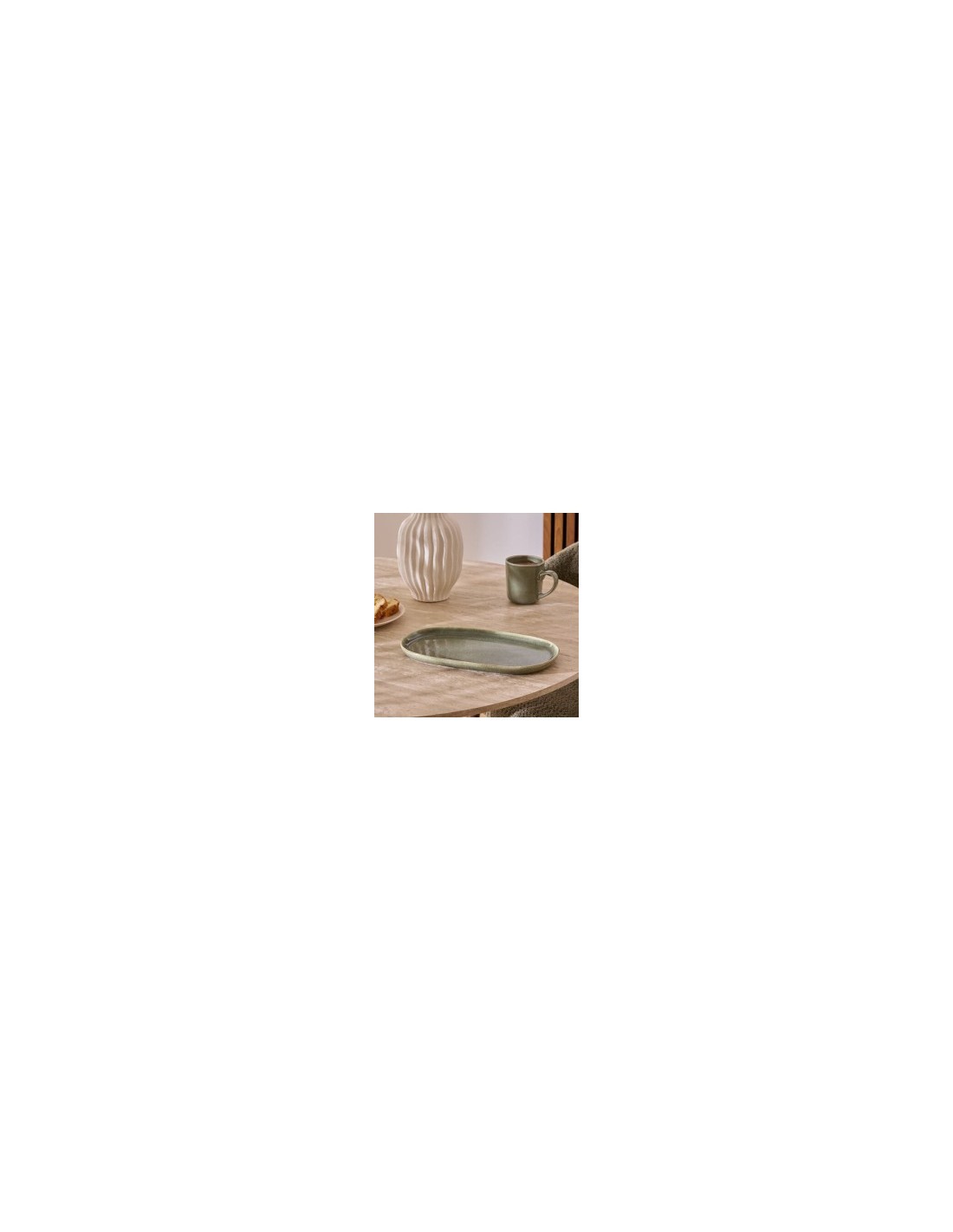 Piatto Ceramica Verde Kaki, Terre Inconnue, 31 x 17,5 x 2,6 cm, Stoneware, Elegante