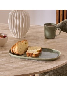 Piatto Ceramica Verde Kaki, Terre Inconnue, 31 x 17,5 x 2,6 cm, Stoneware, Elegante