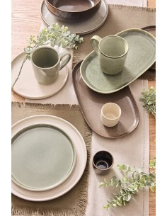 Piatto Ceramica Verde Kaki, Terre Inconnue, 31 x 17,5 x 2,6 cm, Stoneware, Elegante