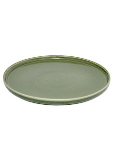 Piatto piano, Terre Inconnue, diametro 27 cm, verde kaki, faience, 26,7 x 2,3 cm