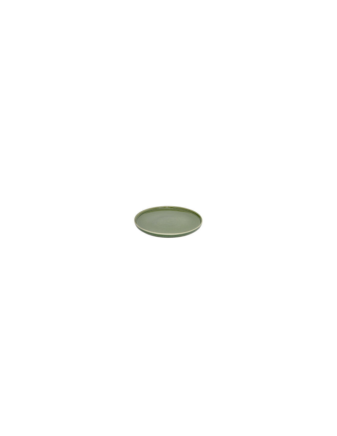 Piatto piano, Terre Inconnue, diametro 27 cm, verde kaki, faience, 26,7 x 2,3 cm
