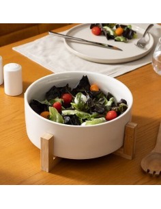 INSALATIERA IN CERAMICA CON BASE IN BAMBOO DIAMETRO 23 CM su TreG I...