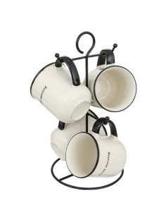 Cesto con 4 tazze in porcellana "Alix" da 20 cl bianco e nero