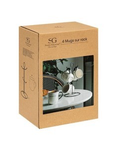 Cesto con 4 tazze in porcellana "Alix" da 20 cl bianco e nero