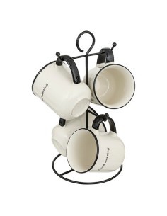 Cesto con 4 tazze in porcellana "Alix" da 20 cl bianco e nero