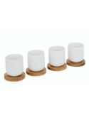 Cofanetto Eleganza, 4 tazze 10 cl, vassoio in acacia, lungo 25 cm, colore bianco, newbone