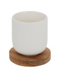 Cofanetto Eleganza, 4 tazze 10 cl, vassoio in acacia, lungo 25 cm, colore bianco, newbone