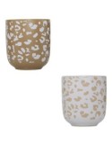 Set 4 tazze espresso Leopardi, diametro 6 cm, altezza 6,5 cm, faience, bianco e moka