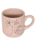 Porta 4 tazze Viso 12 cl, faience e acciaio, set con tazze crema, verde e rosa