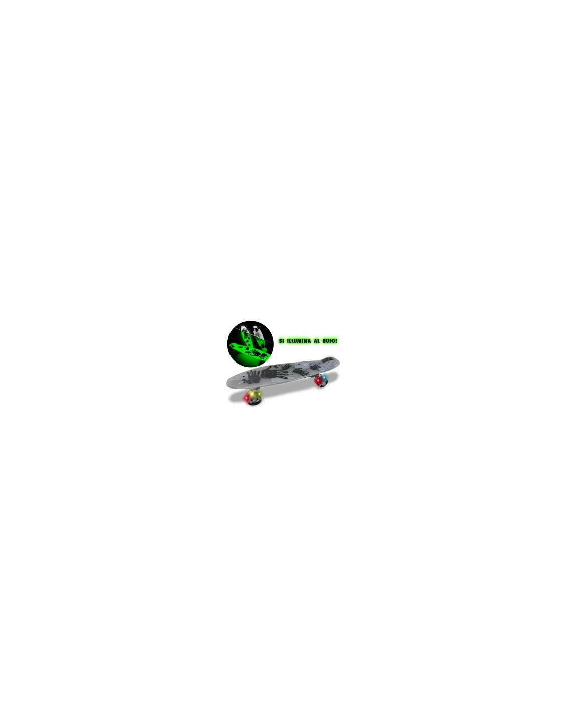 TEOSPORT - SKATEBOARD PORTATA 100KG GLOW IN THE DARK CON RUOTE  ED ATTACCO IN METALLO