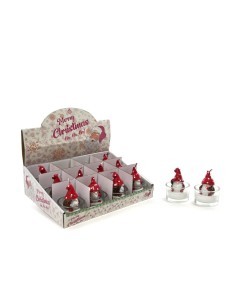 Candela di Natale Babbo Fungo in vetro 5x6,5 cm, La magia di natale per tavoli, mensole e centrotavola