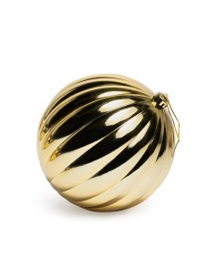 Sfera di Natale striata dorata lucida 20 cm in plastica, La magia di natale per alberi, centrotavola e decorazioni festive