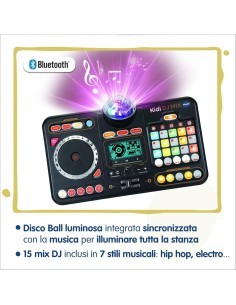 Mixer DJ 80 Kidistar, Console DJ con Luci, Microfono Incorporato, Bluetooth, 15 Tasti Luminosi, 15 Mix Inclusi