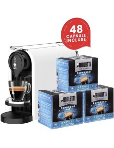Bialetti Gioia Plus Macchina da Caffè Automatica + 48 Capsule, Bianco