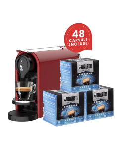 Bialetti Gioia Plus Macchina da Caffè Automatica + 48 Capsule, Rosso