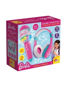 BARBIE SET MICROFONO E CUFFIE, BLUETOOTH, LUCI MULTICOLORI, 30X10X10 CM