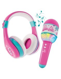 BARBIE SET MICROFONO E CUFFIE, BLUETOOTH, LUCI MULTICOLORI, 30X10X10 CM