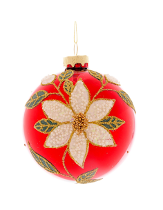 Sfera di Natale Rossa Fiore 10cm Vetro, Pallina Natalizia, Decorazioni Albero, La magia di Natale per la casa