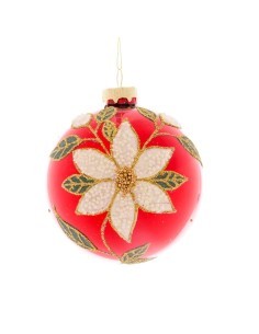 Sfera di Natale Rossa Fiore 8cm Vetro, Pallina Natalizia, Decorazioni Albero, La magia di Natale per la casa