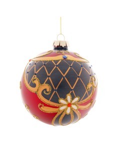Sfera di Natale Rossa/Blu Fiori 8cm Vetro, Pallina Natalizia, Decorazioni Albero, La magia di Natale per la casa