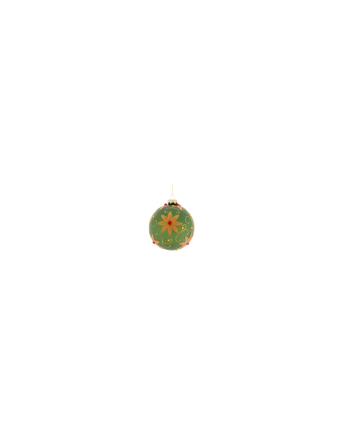 Sfera di Natale Verde Fiori 10cm Vetro, Pallina Natalizia, Decorazioni Albero, La magia di Natale per la casa