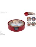 SET 8 SOTTOBICCHIERI CON CONTENITORE DECORO NATALIZIO ASSORTITO