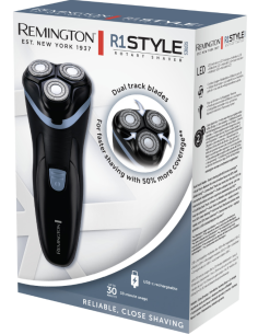 Remington R1000 Rasoio Elettrico Ricaricabile 3 Testine Rotanti Nero/Blu con Trimmer