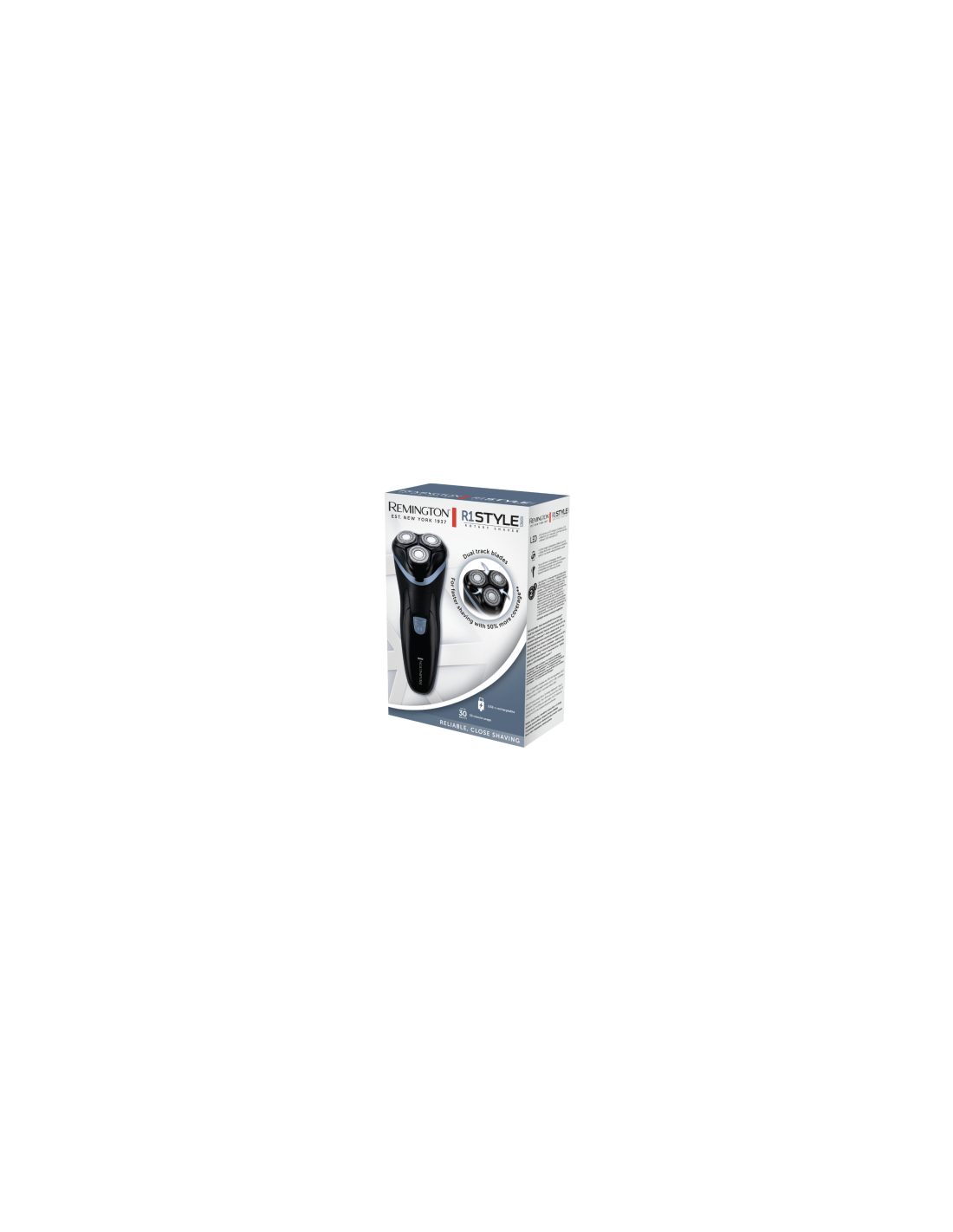 Remington R1000 Rasoio Elettrico Ricaricabile 3 Testine Rotanti Nero/Blu con Trimmer