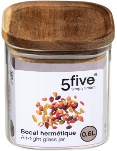 5five vaso in vetro con coperchio in acacia trasparente 0,6 L