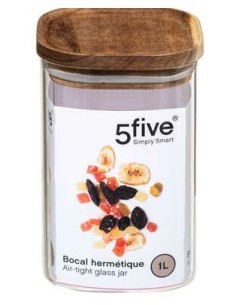 5five vaso in vetro con coperchio in acacia trasparente 1 L